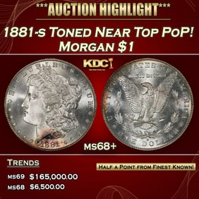 1881-s Morgan Dollar Toned Near Top Pop! $1 ms68+ SEGS