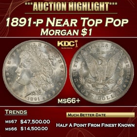 1891-p Morgan Dollar Near Top Pop $1 ms66+ SEGS