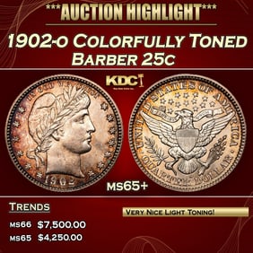 1902-o Barber Quarter Colorfully Toned 25c ms65+ SEGS