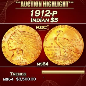 1912-p Gold Indian Half Eagle $5 ms64 USCG
