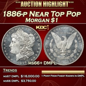 1886-p Morgan Dollar Near Top Pop $1 ms66+ DMPL SEGS