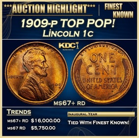1909-p Lincoln Cent TOP POP! 1c ms67+ rd SEGS