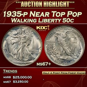 1935-p Walking Liberty Half Dollar Near Top Pop 50c ms67+ SEGS