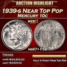 1939-s Mercury Dime Near Top Pop 10c ms67+ FSB SEGS