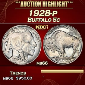 1928-p Buffalo Nickel 5c Grades ms66