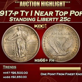 1917-p Ty I Standing Liberty Quarter Near Top Pop 25c ms66+ fh SEGS