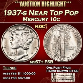 1937-s Mercury Dime Near Top Pop 10c ms67+ FSB SEGS