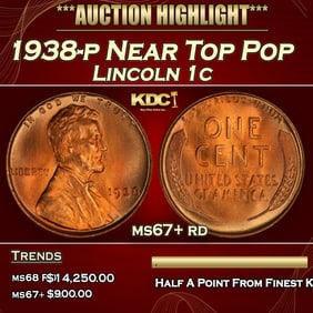 1938-p Lincoln Cent Near Top Pop 1c ms67+ rd SEGS