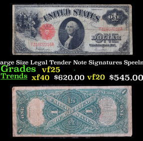 1917 $1 Large Size Legal Tender Note Grades vf+ Signatures Speelman/White