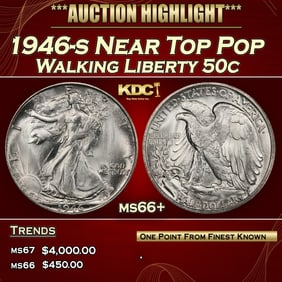 1946-s Walking Liberty Half Dollar Near Top Pop 50c ms66+ SEGS