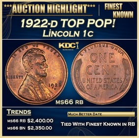 1922-d Lincoln Cent TOP POP! 1c ms66 rb SEGS