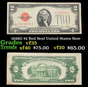 1928G $2 Red Seal United States Note Grades vf++
