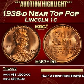 1938-d Lincoln Cent Near Top Pop 1c ms67+ rd SEGS