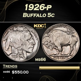 1926-p Buffalo Nickel 5c Grades ms66