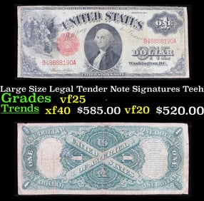 1917 $1 Large Size Legal Tender Note Grades vf+ Signatures Teehee/Burke