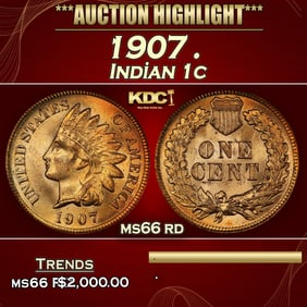 1907 Indian Cent . 1c ms66 rd SEGS