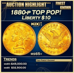 1880-p Gold Liberty Eagle TOP POP! $10 ms65+ SEGS