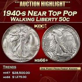 1940-s Walking Liberty Half Dollar Near Top Pop 50c ms66+ SEGS