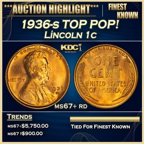 1936-s Lincoln Cent TOP POP! 1c ms67+ rd SEGS