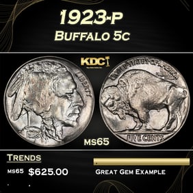1923-p Buffalo Nickel 5c Grades ms65