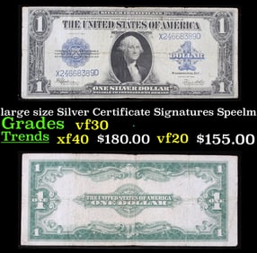 1923 $1 large size Silver Certificate Grades vf++ Signatures Speelman/White