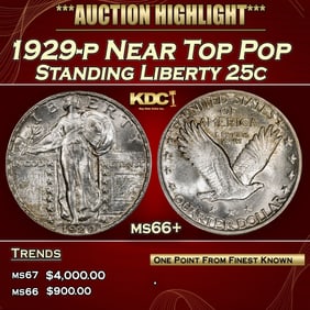 1929-p Standing Liberty Quarter Near Top Pop 25c ms66+ SEGS