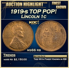 1919-s Lincoln Cent TOP POP! 1c ms66 rb SEGS