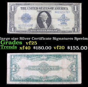 1923 $1 large size Silver Certificate Grades vf+ Signatures Speelman/White