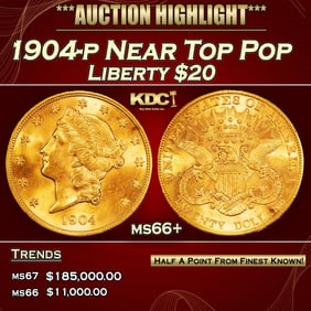 1904-p Gold Liberty Double Eagle Near Top Pop $20 ms66+ SEGS