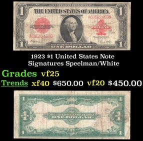 1923 $1 United States Note Grades vf+ Signatures Speelman/White