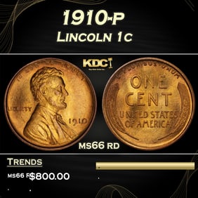 1910-p Lincoln Cent 1c Grades ms66 rd