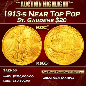 1913-s Gold St. Gaudens Double Eagle Near Top Pop $20 ms65+ SEGS