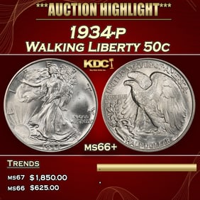 1934-p Walking Liberty Half Dollar 50c ms66+ SEGS