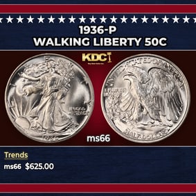 1936-p Walking Liberty Half Dollar 50c Grades ms66