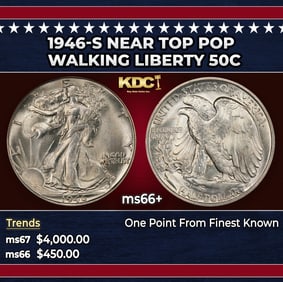 1946-s Walking Liberty Half Dollar Near Top Pop 50c ms66+ SEGS