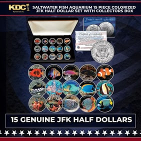 Saltwater Fish Aquarium 15 Piece Colorized JFK Half Dollar Set with Collectors Box Other Toy