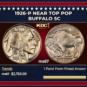 1926-p Buffalo Nickel Near Top Pop 5c ms67 SEGS
