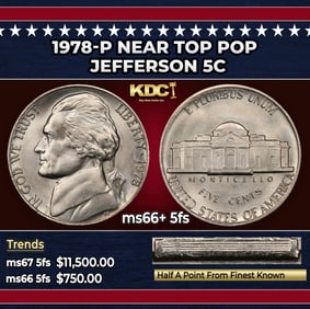 1978-p Jefferson Nickel Near Top Pop 5c ms66+ 5fs SEGS