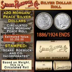 20 SEARS Morgan/Peace Circ Dollar $1 Roll 1886/1924 Ends
