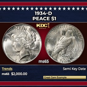 1934-d Peace Dollar $1 ms65 SEGS