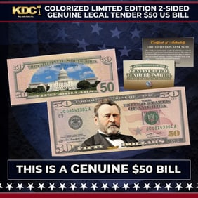 Colorized Limited Edition 2-Sided Genuine Legal Tender $50 US Bill Other Toy