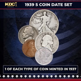 1939 5 Coin Date Set, 1 Of Each Type Of Coin Minted in 1939