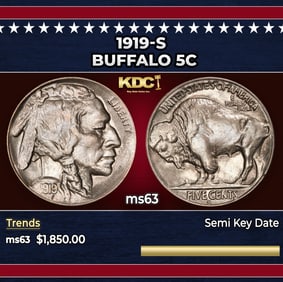 1919-s Buffalo Nickel 5c ms63 USCG