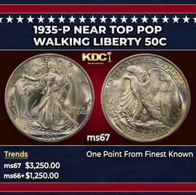 1935-p Walking Liberty Half Dollar Near Top Pop 50c ms67 SEGS