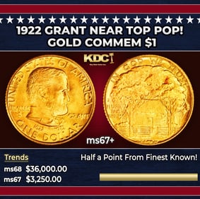 1922 Grant Gold Commem Dollar Near Top Pop! 1 ms67+ SEGS