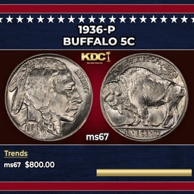 1936-p Buffalo Nickel 5c ms67 SEGS