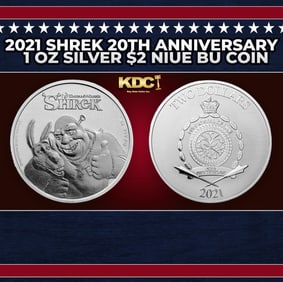 2021 Shrek 20th Anniversary  1 oz Silver $2 Niue BU Coin Round