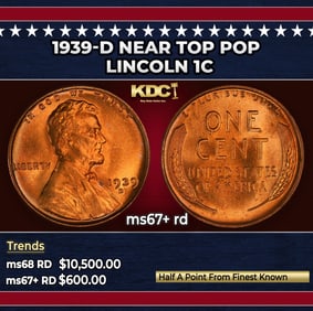 1939-d Lincoln Cent Near Top Pop 1c ms67+ rd SEGS