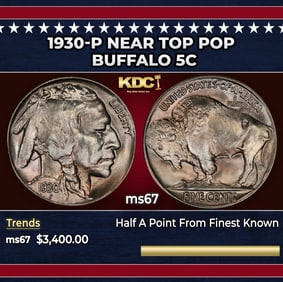 1930-p Buffalo Nickel Near Top Pop 5c ms67 SEGS