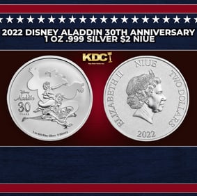 2022 Disney Aladdin 30th Anniversary 1 oz .999 Silver $2 Niue  Round